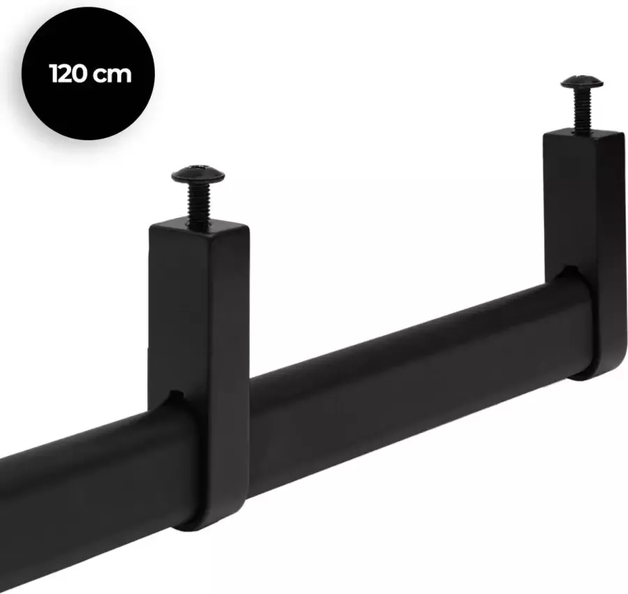 Eleganca kledingstang Dikwandig – Extra zware kleding roede – 120 cm – Montage onder plank – Inclusief 2 extra stevige aluminium eindhouders & 1 midden houder – Geschikt voor zware kleding buigt niet door – Metaal Mat Zwart - Foto 2