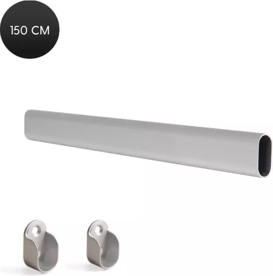 Eleganca Kledingstang 150 cm – Kledingroede – Stevig Aluminium – Duurzame Garderobestang – Kledingstang – Kledingrek – Kleerhanger – Ophangen van Kleding – Inclusief Kastroededragers Zilver - Foto 2