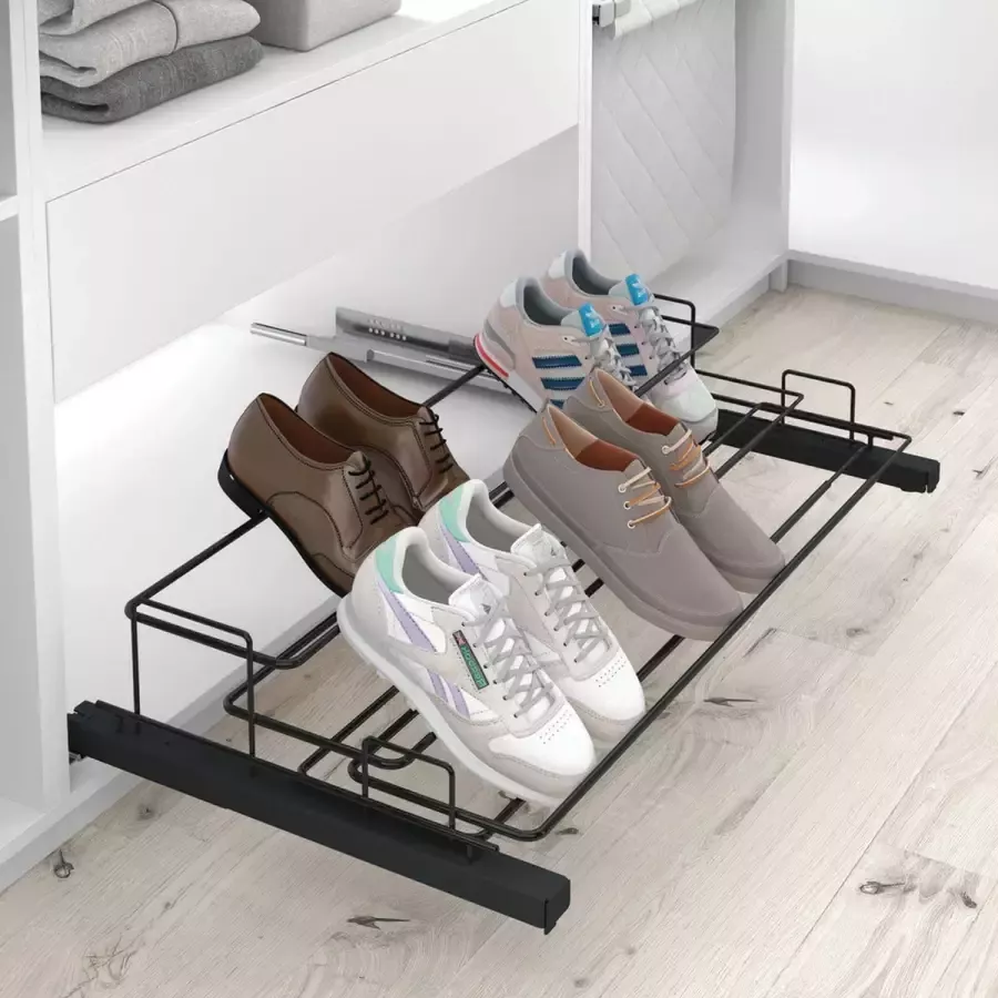 Eleganca luxe schoenenrek – uittrekbare en in breedte verstelbare schoenhouder – 4 6 paar schoenen 2 rijen antraciet – 497x235x450-640mm