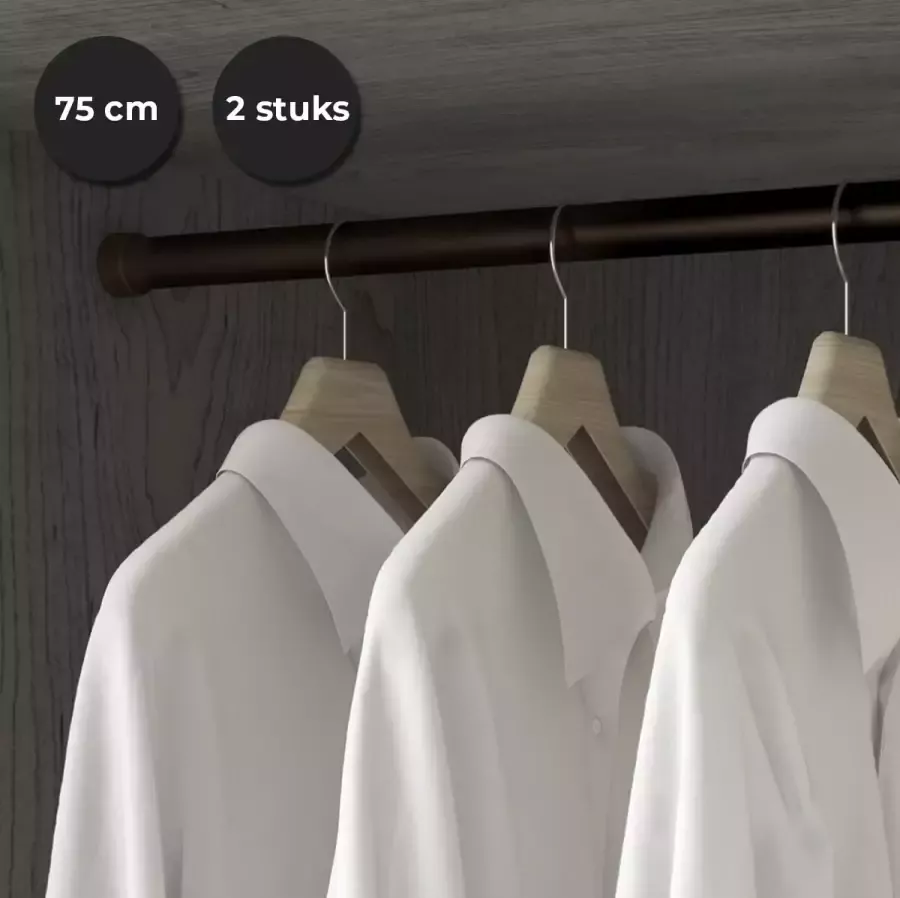 Eleganca luxe zwart gelakt kledingroede set van 2 stuks kledingstang kastbuis extra sterk ophangen van kleding 75cm inclusief kastroededragers ophangbeugels