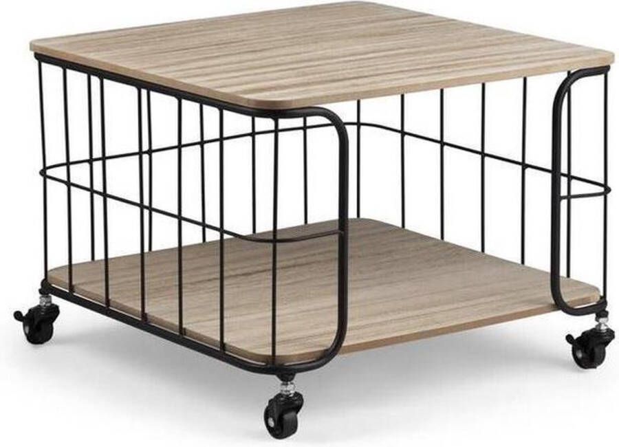 Eleganca salontafel Bijzettafel Trolley MDF en ijzer Zwart Industrieel 48.5x48.5x36cm 4 wieltjes