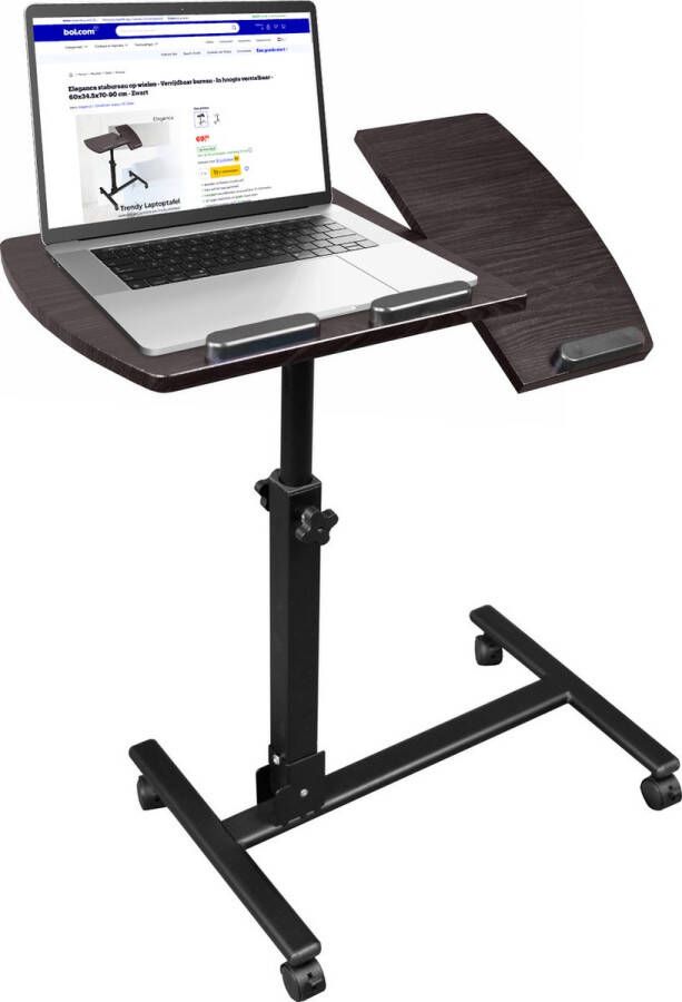 Eleganca stabureau op wielen Bijzettafel op wielen Verrijdbaar bureau In hoogte verstelbaar 70-90 cm Zwart