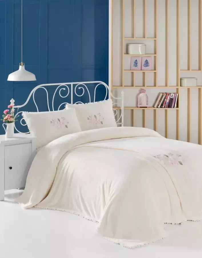 Elegance HT Welsoft Luxe Bed Sprei Deken Ecru 220x240 cm met Kussenslopen