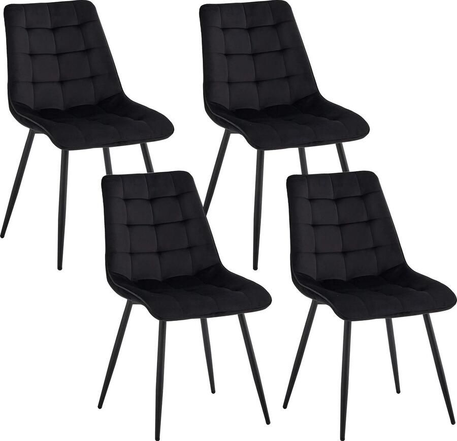 Eleganza Maison Luxueuze Velvet Stoelen Set van 4 Fluwelen Eetkamerstoelen met Metalen Poten Moderne en Comfortabele Stoelen voor Keuken Slaapkamer Woonkamer Stijlvol Huismeubilair Eetkamerstoel Fluweel Zwart