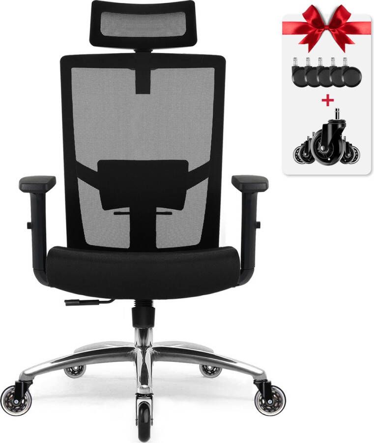 Elekiatech Bureaustoel Ergonomische Bureaustoel Bureaustoelen voor Volwassenen Vergrendelbaar op 90-115-135°-Verstelbare Hoofdsteun Armleuningen en Lendensteu 200kg Belasting Zwart