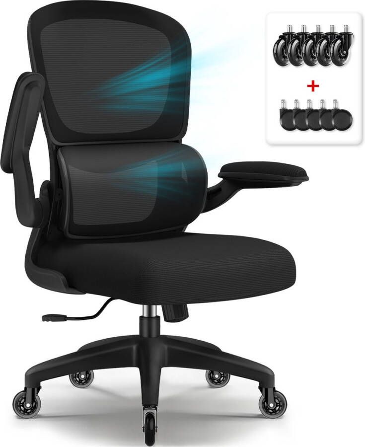 Elekiatech Ergonomische Bureaustoel Bureaustoelen met Opklapbare Armleuningen-Office Chair met Schommelend Achteroverleunen tot 135° Geschikt voor Volwassenen tot 150kg Belasting Zwart