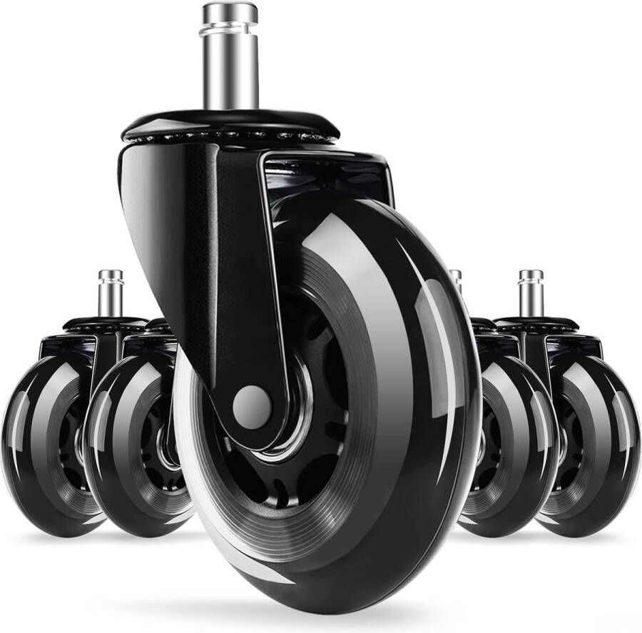 Hiaonyx Zwenkwielen bureaustoel wielen 11mm 5 stuks Superstil Rubberen materiaal Geschikt voor alle soorten tapijten of vloeren-Zwart