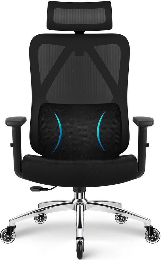 Elekiatech Ergonomische Bureaustoel-Bureaustoel-3D lendensteun-2D hoofdsteun-Bureaustoelen voor Volwassenen-met Verstelbare Hoofdsteun Armleuningen en Lendensteun-traagschuim zitting-Zwart