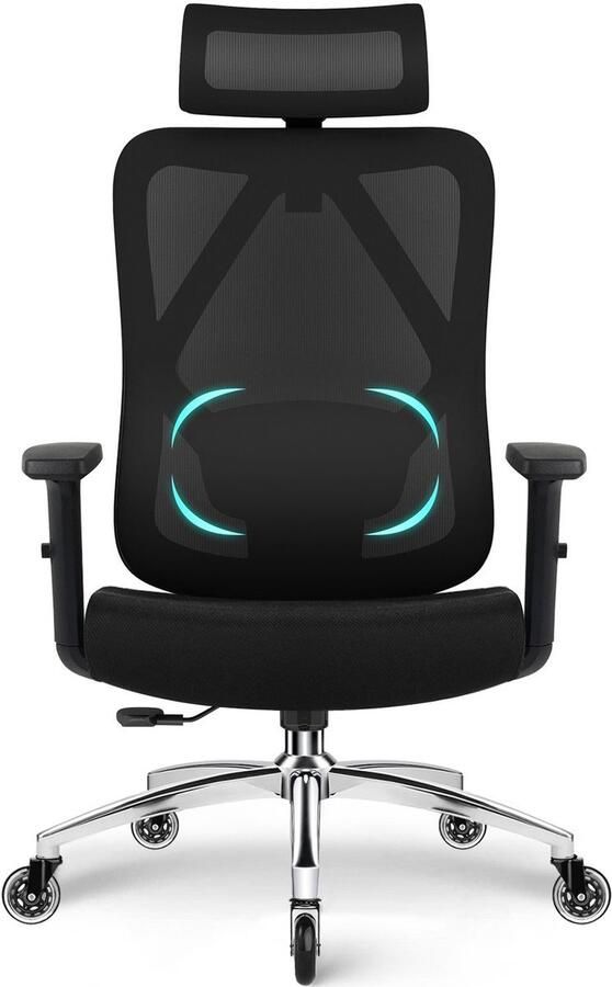 Elekiatech Bureaustoel Ergonomische Bureaustoel Bureaustoelen voor Volwassenen 3D Lendensteun 2D Hoofdsteun Traagschuim Zitting Zwart