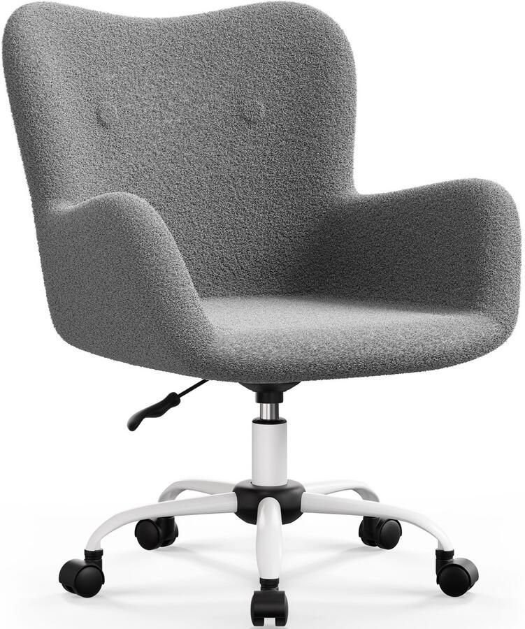 Elekiatech Ergonomische Bureaustoel avec Zachte Bouclé Bekleding Geïntegreerde Armleuningen Teddy Stoel Dikke Zitting Grijs - Foto 2