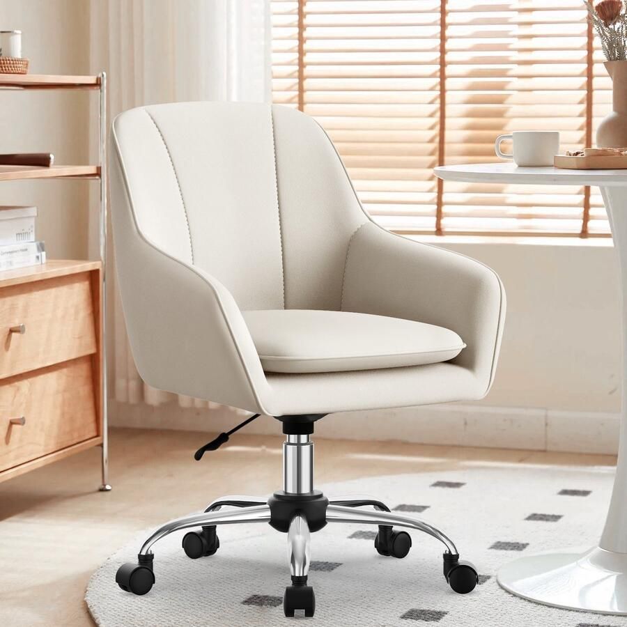 Elekiatech Ergonomische Bureaustoel avec Zachte Bouclé Bekleding Geïntegreerde Armleuningen Teddy Stoel Dikke Zitting Crème - Foto 2