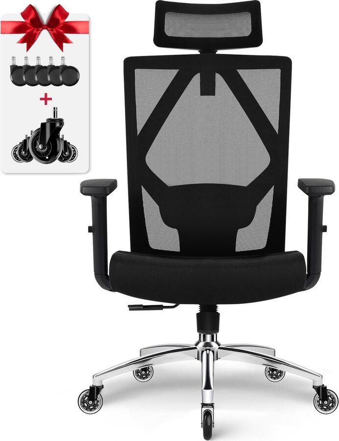 Elekiatech Ergonomische Bureaustoel-Bureaustoel-3D lendensteun-2D hoofdsteun-Bureaustoelen voor Volwassenen-met Verstelbare Hoofdsteun Armleuningen en Lendensteun-traagschuim zitting-Zwart - Foto 2