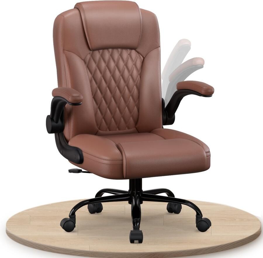 Elekiatech Ergonomische Bureaustoel-Bureaustoel-met 90°-120°Rugleuning Bureaustoelen voor Volwassenen-Inklapbare Armleuningen-Office Chair-Gaming Stoel-150kg Bruin