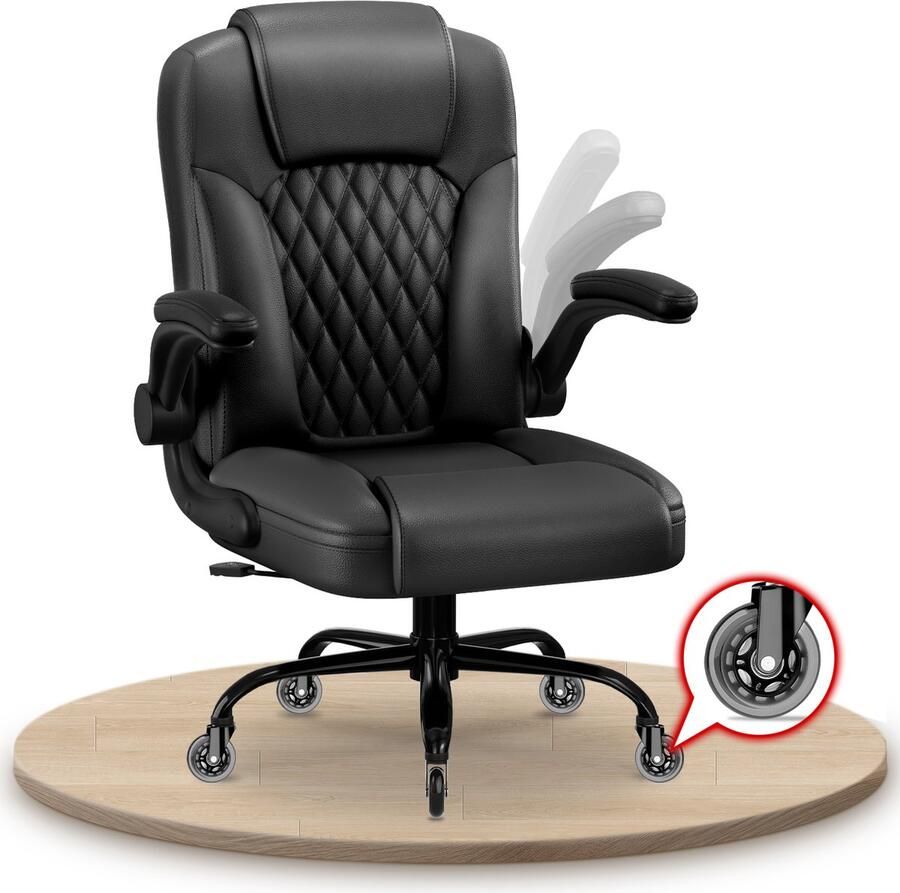Elekiatech Ergonomische Bureaustoel-Bureaustoel-met 90°-120°Rugleuning Bureaustoelen voor Volwassenen-Inklapbare Armleuningen-Office Chair-Gaming Stoel-150kg Zwart