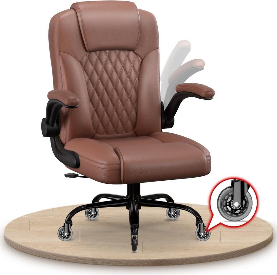 Elekiatech Ergonomische Bureaustoel-Bureaustoel-met 90°-120°Rugleuning Bureaustoelen voor Volwassenen-Inklapbare Armleuningen-Office Chair-Gaming Stoel-150kg Bruin