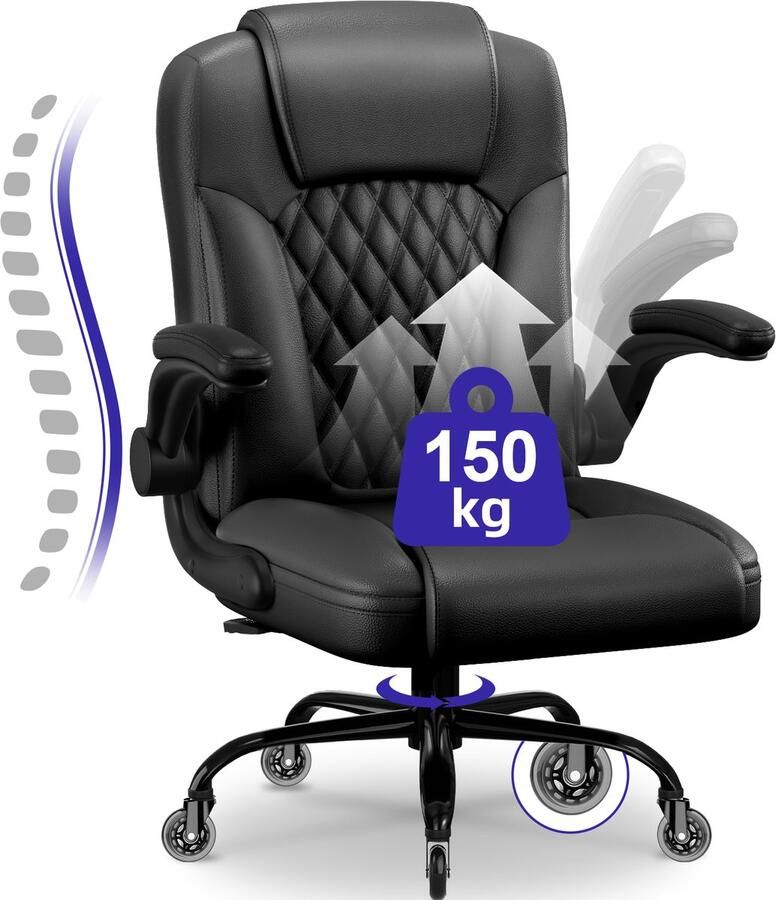 Elekiatech Ergonomische Bureaustoel-Bureaustoel-met 90°-120°Rugleuning Bureaustoelen voor Volwassenen-Inklapbare Armleuningen-Office Chair-Gaming Stoel-150kg Zwart - Foto 3