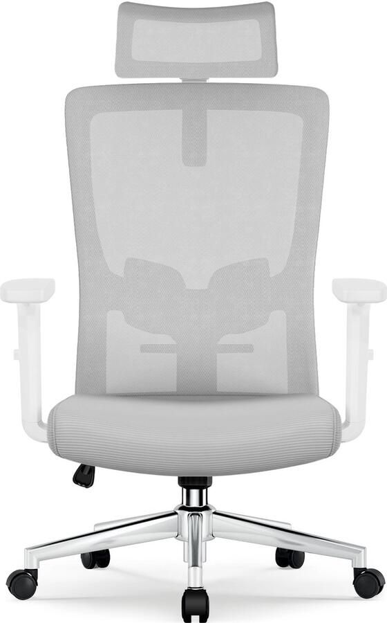 Elekiatech Ergonomische Bureaustoel Bureaustoelen voor Volwassenen met Verstelbare Hoofdsteun Armleuningen en Lendensteun 150 Kg Grijs