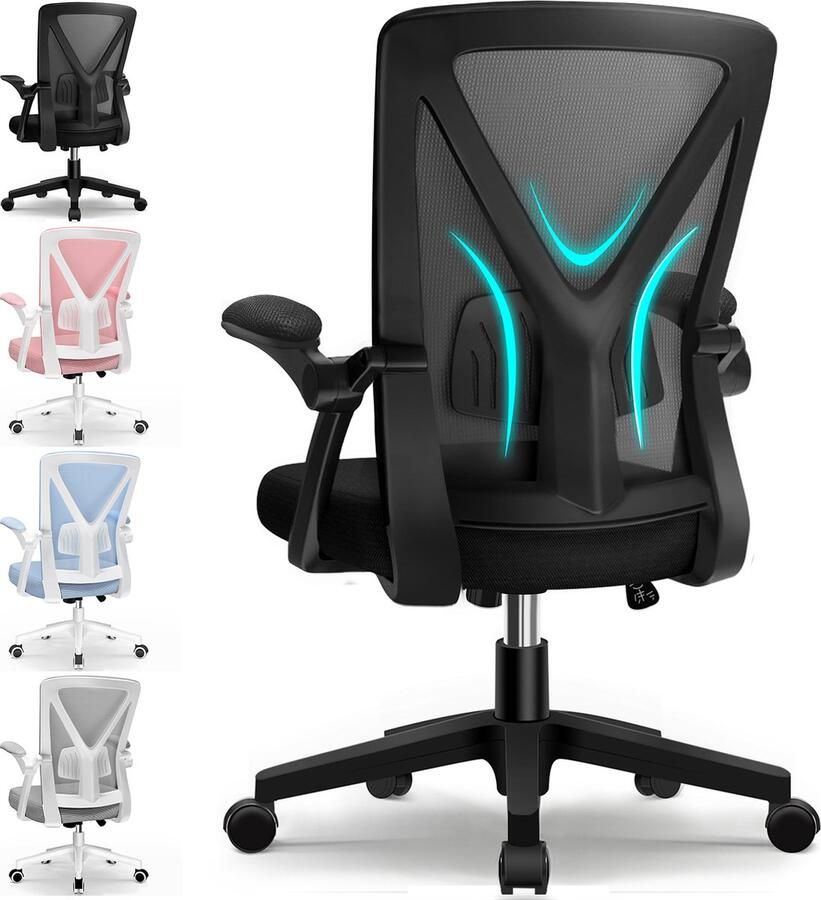 Elekiatech Ergonomische Bureaustoel – Bureaustoelen voor Volwassenen – Verstelbaar – 360° Draaibaar – Inklapbare Armleuningen – Schommelfunctie – Stille Wielen – Tot 150 kg – Zwart - Foto 3