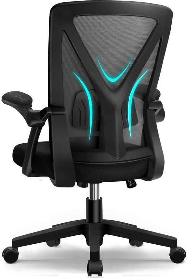 Elekiatech Ergonomische Bureaustoel Bureaustoelen voor Volwassenen opklapbare armleuningen-150 Kg Zwart