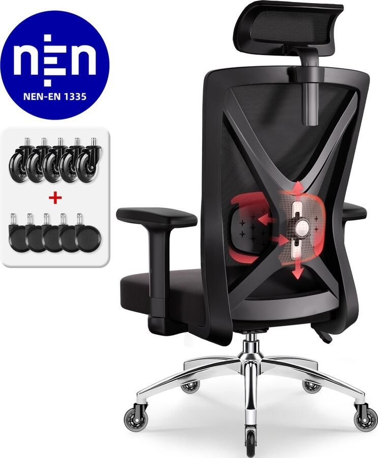 Elekiatech Ergonomische Bureaustoel met 2D Up& Down Armleuningen Bureaustoelen voor Volwassenen 150 Kg Zwart - Foto 3