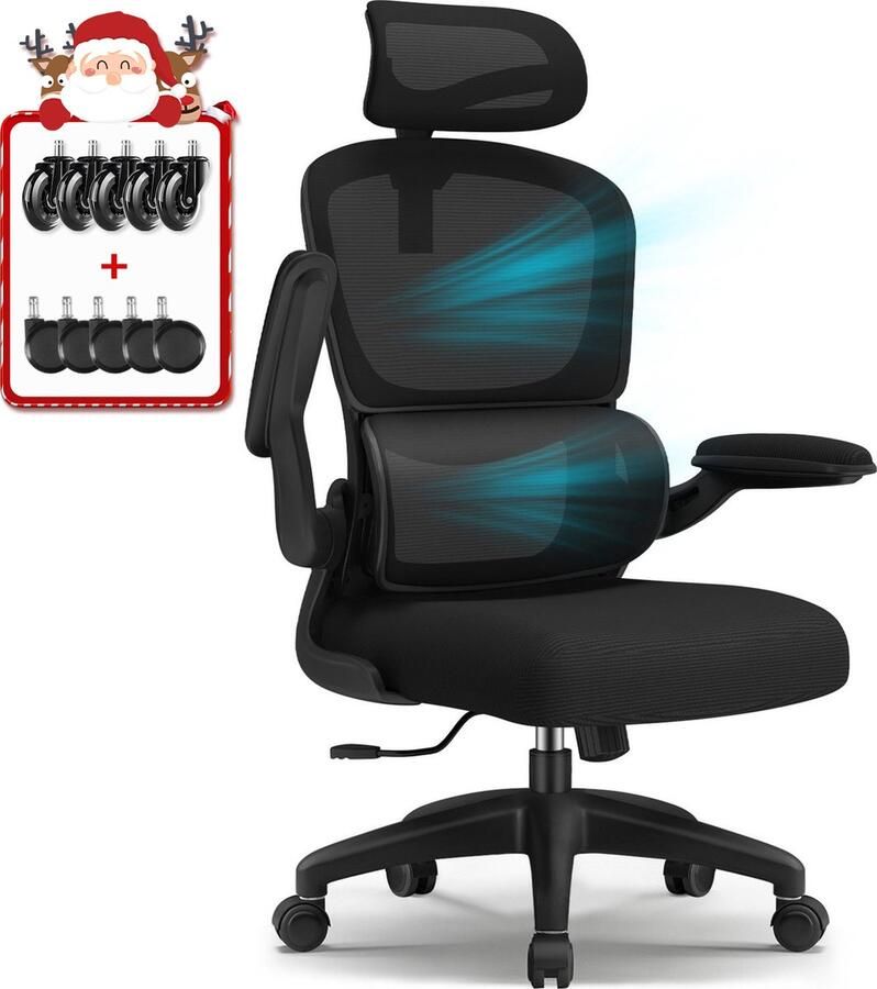 Elekiatech Ergonomische Bureaustoel met 2D Up& Down Armleuningen Bureaustoelen voor Volwassenen 150 Kg Zwart - Foto 2