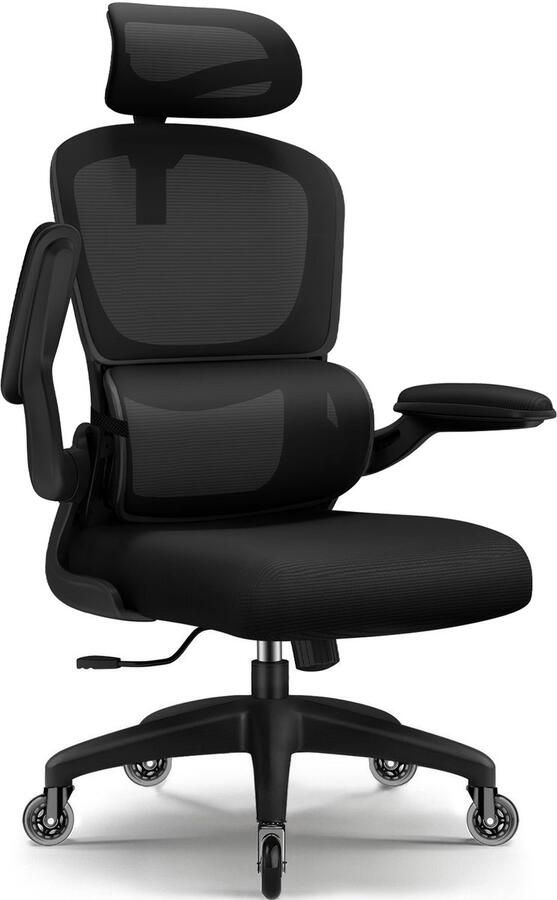 Elekiatech Ergonomische Bureaustoel met 2D Up& Down Armleuningen Bureaustoelen voor Volwassenen 150 Kg Zwart - Foto 4