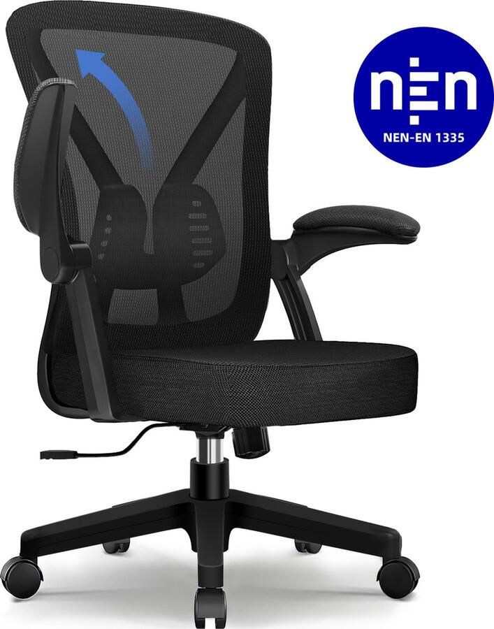 Elekiatech Ergonomische Bureaustoel Opklapbare Armleuningen Bureaustoelen voor Volwassenen-150 Kg-Zwart - Foto 3