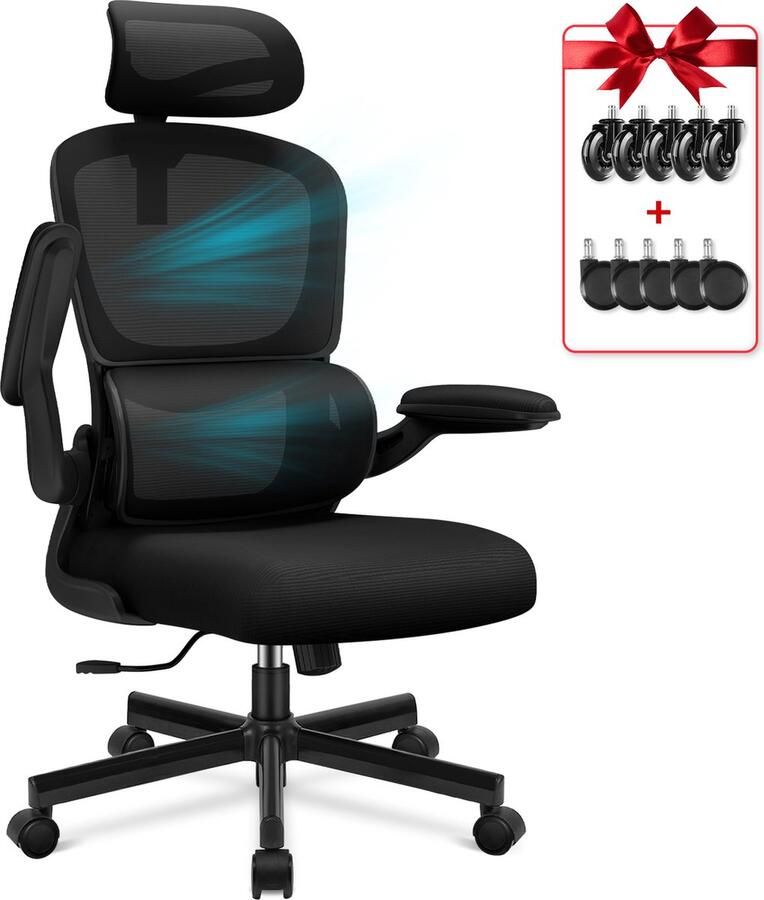 Elekiatech Ergonomische Bureaustoel met 2D Up& Down Armleuningen Bureaustoelen voor Volwassenen 150 Kg Zwart - Foto 5