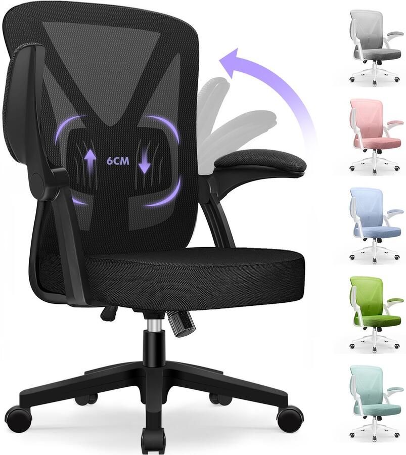 Elekiatech Ergonomische Bureaustoel Opklapbare Armleuningen Bureaustoelen voor Volwassenen 150 Kg Zwart - Foto 3