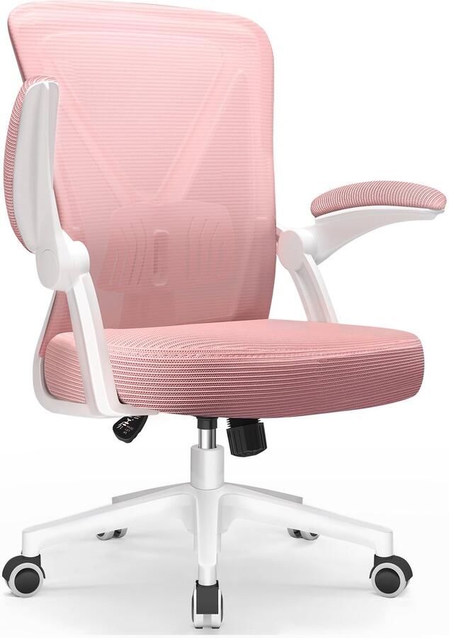 Elekiatech Ergonomische Bureaustoel Opklapbare Armleuningen Bureaustoelen voor Volwassenen 150 Kg Roze
