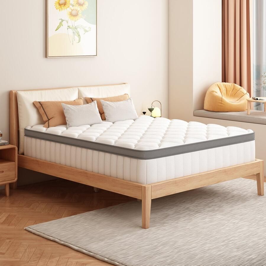 Elekiatech Matras 140 x 200 cm 25 cm Dik Tweepersoonsmatrassen-Latex Pocketvering Matras Anti-Allergische met 9 laags Composietstructuur