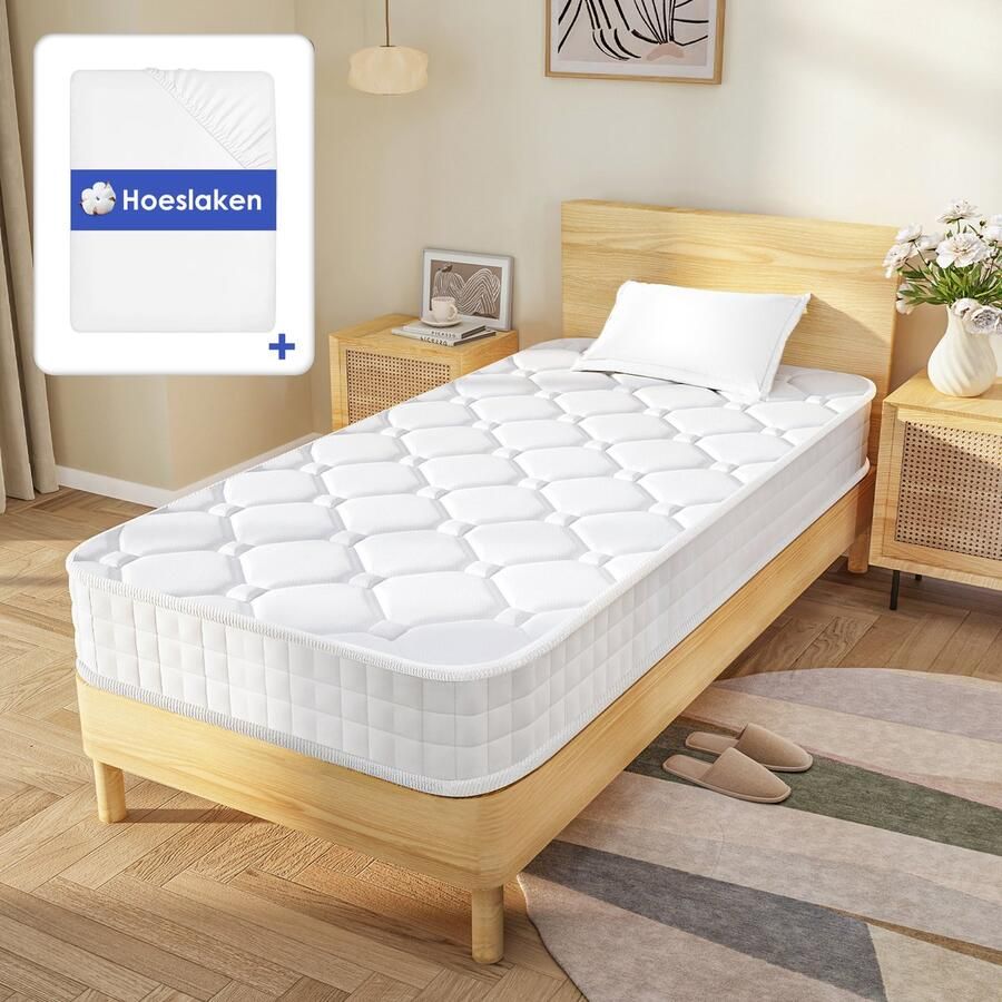 Elekiatech Matras 90 x 200 cm 25 cm Dik Eenpersoonsmatrassen-Latex Pocketvering Matras Anti-Allergische met 9-laags Composietstructuur