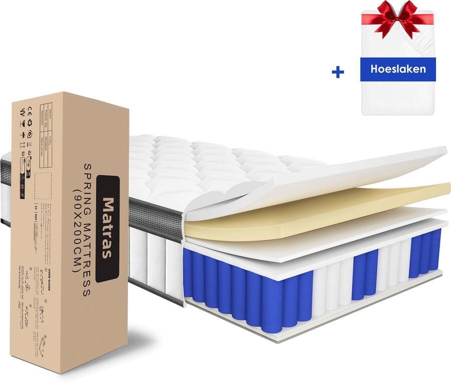 Elekiatech Matras 90 x 200 cm 22 cm Dik Eenpersoonsmatrassen-Latex Pocketvering Matras Anti-Allergische met 9- laags Composietstructuur - Foto 3