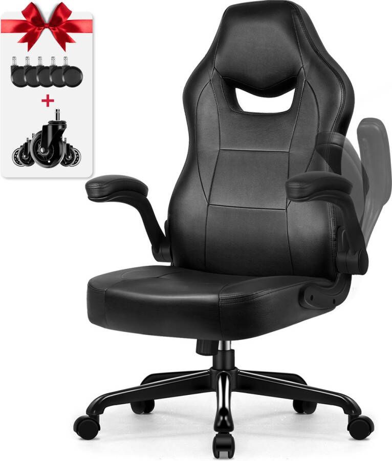 Elekiatech Ergonomische Bureaustoel-Bureaustoel-met 90°-135°Rugleuning Bureaustoelen voor Volwassenen-Inklapbare Armleuningen-Office Chair-Gaming Stoel-150kg-Zwart