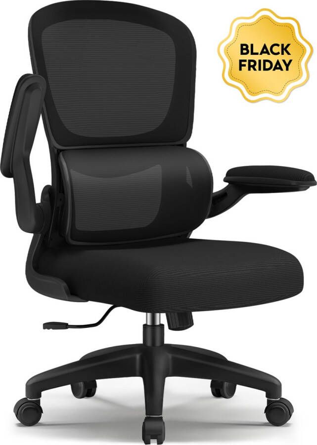 Elekiatech Ergonomische Bureaustoel Bureaustoelen voor Volwassenen opklapbare armleuningen-150 Kg Zwart - Foto 4