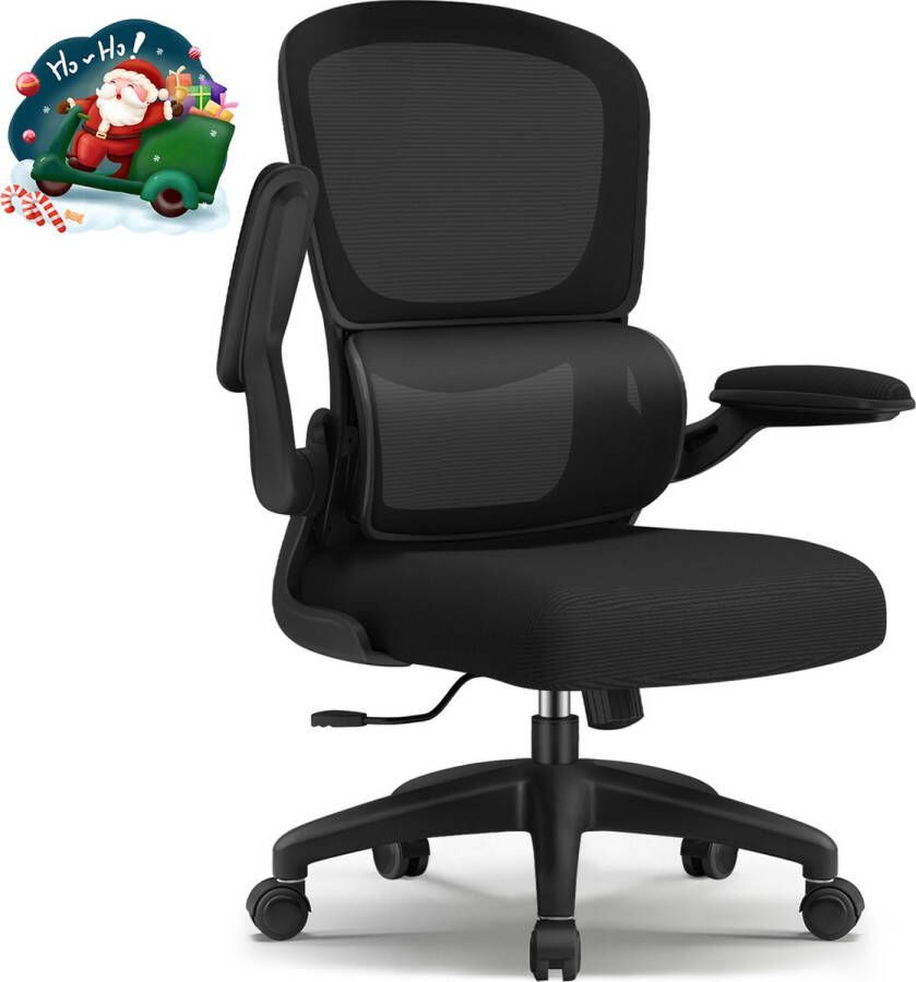 Elekiatech Ergonomische Bureaustoel Bureaustoelen voor Volwassenen opklapbare armleuningen-150 Kg Zwart