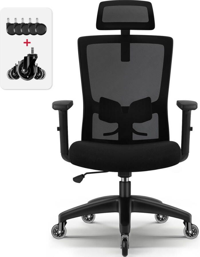 Elekiatech Ergonomische Bureaustoel Bureaustoelen met Verstelbare Hoofdsteun Armleuningen en Lendensteun-Office Chair met Schommelend Achteroverleunen tot 135° Geschikt voor Volwassenen tot 150kg Belasting Zwart - Foto 4