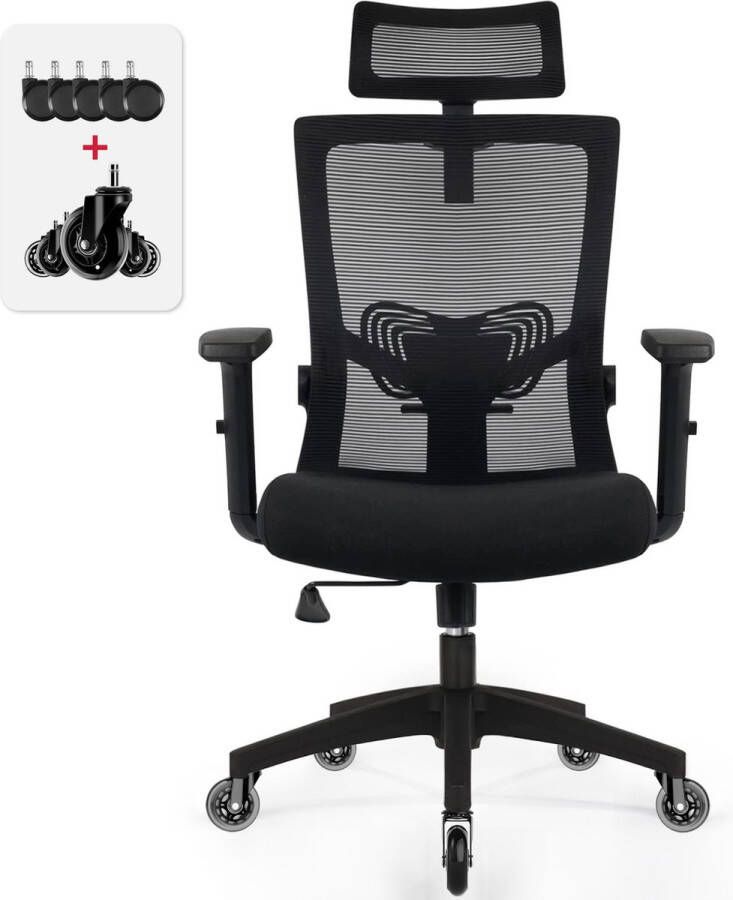 Elekiatech Ergonomische Bureaustoel Bureaustoelen voor Volwassenen met Verstelbare Hoofdsteun Armleuningen en Lendensteun 150 Kg Zwart