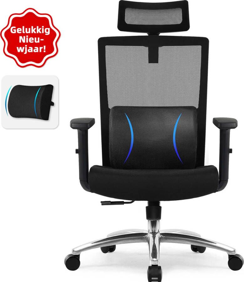 Elekiatech Ergonomische Bureaustoel Bureaustoelen met Vergrendeling in Elke Hoek van 90° tot 135°-Office Chair met Verstelbare Hoofdsteun Armleuningen en Lendensteun- Geschikt voor Volwassenen tot 150kg Belasting Zwart - Foto 4