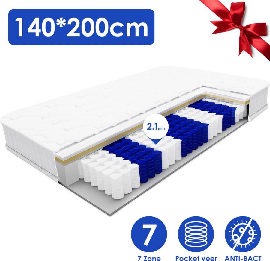 Elekiatech Matras 140 x 200 cm 25 cm Dikte Tweepersoonsmatrassen 7 Zones Pocketvering Anti-allergische Premium Plus Tijk