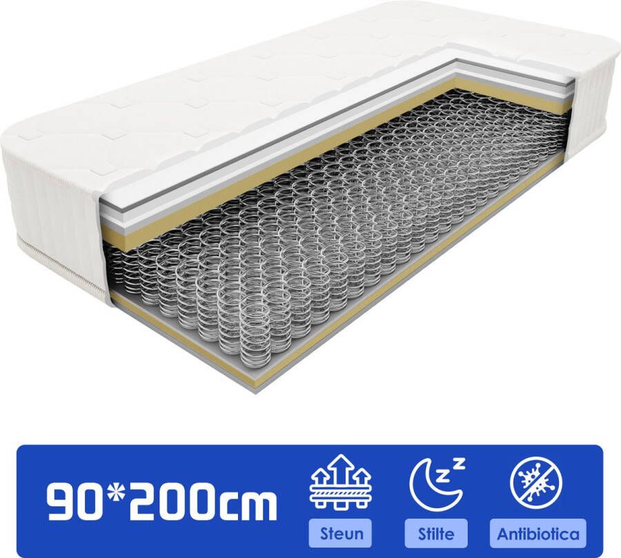 Elekiatech Matras 90 x 200 cm 20 cm Dikte Eenpersoonsmatrassen 7 Zones Pocketvering Anti-allergische Premium Plus Tijk