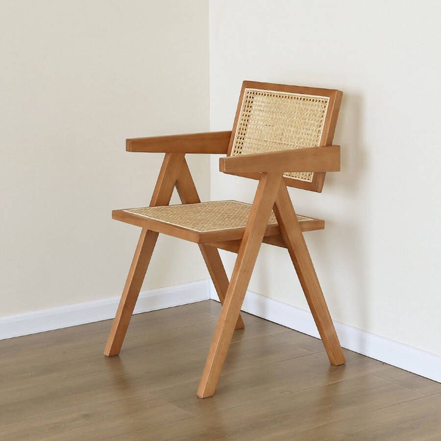Element Accessories Hippe houten stoel met rotan Eduard Jeanneret design interieur bureau of eetstoel retro design massief hout
