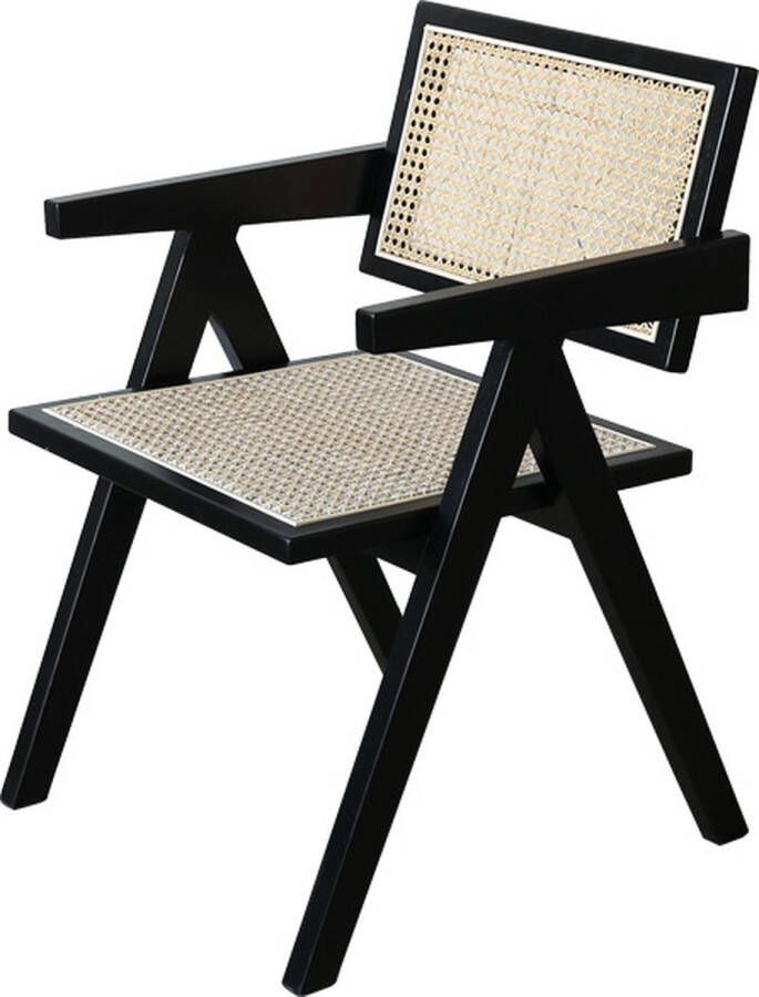 Element Accessories Zwarte houten design stoel met rotan Eduard Jeanneret bureau of eetstoel massief hout Chandagarh modern wabi sabi - Foto 1