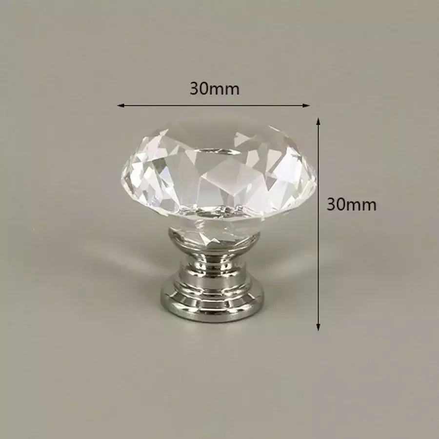 3 Stuks Meubelknop Kristal Transparant & Zilver 3*3 cm Meubel Handgreep Knop voor Kledingkast Deur Lade Keukenkast