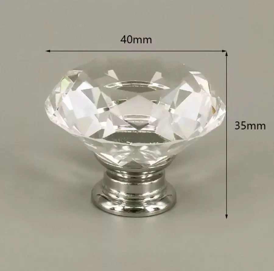 3 Stuks Meubelknop Kristal Transparant & Zilver 4*3.5 cm Meubel Handgreep Knop voor Kledingkast Deur Lade Keukenkast
