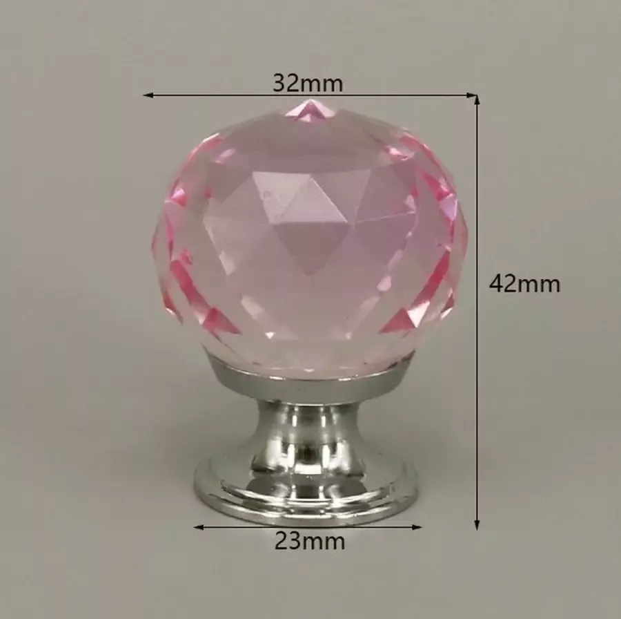 3 Stuks Meubelknop Kristal Zilver & Roze 4.2*3.2 cm Meubel Handgreep Knop voor Kledingkast Deur Lade Keukenkast