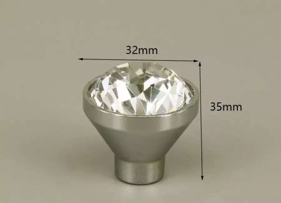 3 Stuks Meubelknop Kristal Zilver & Transparant 3.5*3.2 cm Meubel Handgreep Knop voor Kledingkast Deur Lade Keukenkast