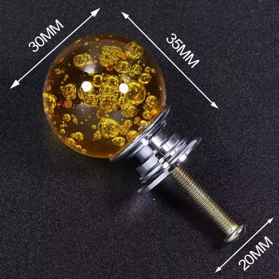 3 Stuks Meubelknop Kristallen Bol Geel 3.5*3 cm Meubel Handgreep Knop voor Kledingkast Deur Lade Keukenkast