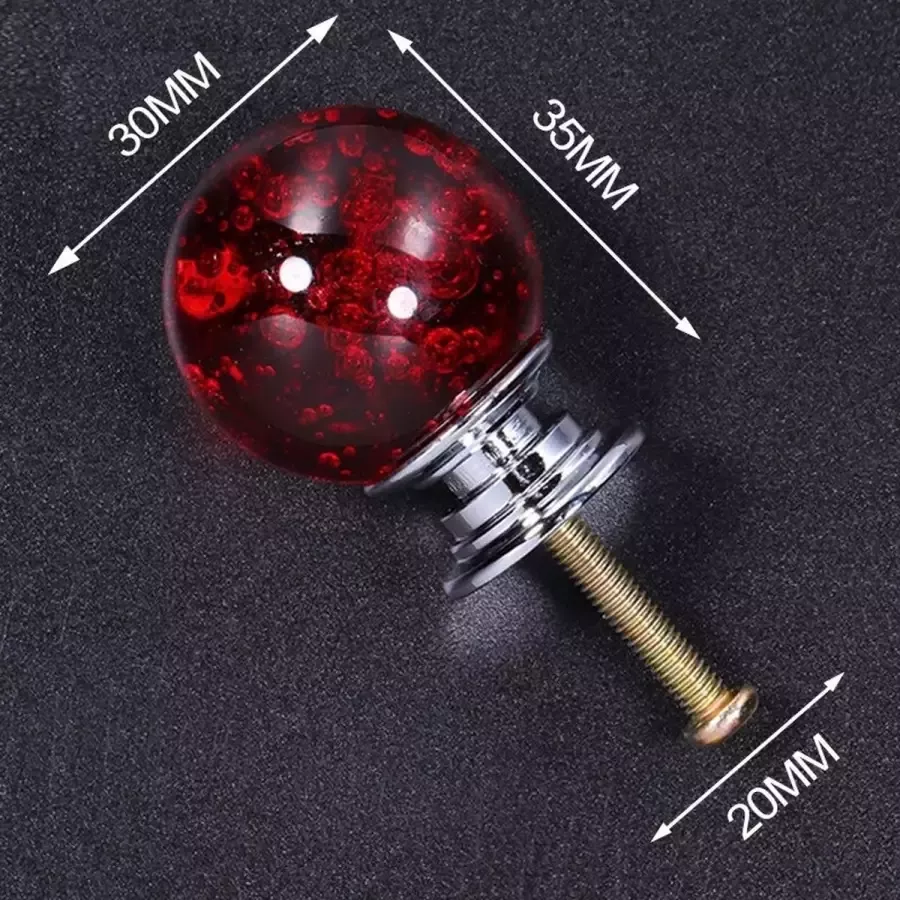 3 Stuks Meubelknop Kristallen Bol Rood 3.5*3 cm Meubel Handgreep Knop voor Kledingkast Deur Lade Keukenkast