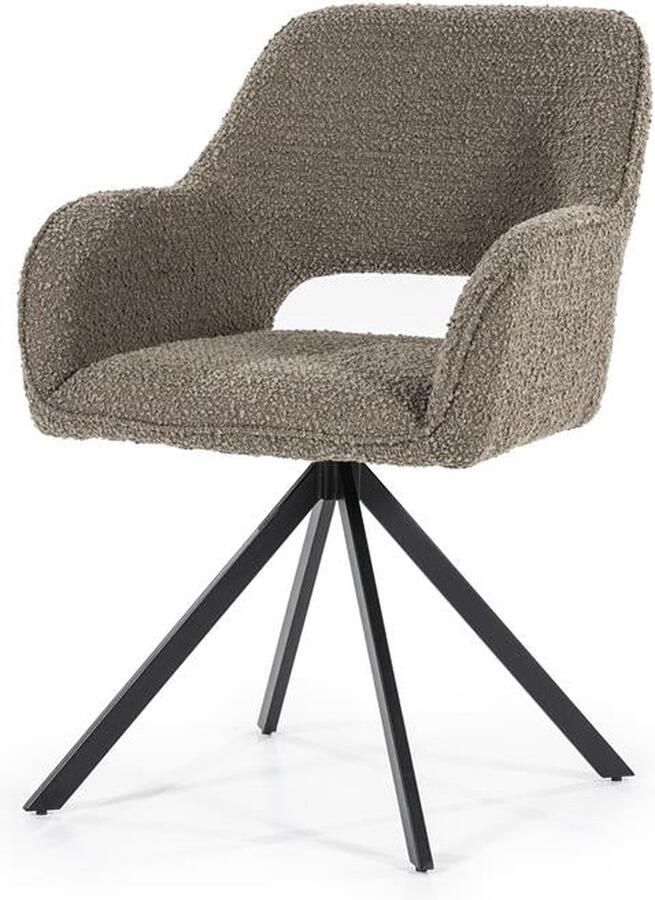 Eleonora Eetkamerstoel Fabio Bruin Stof Met Armleuning